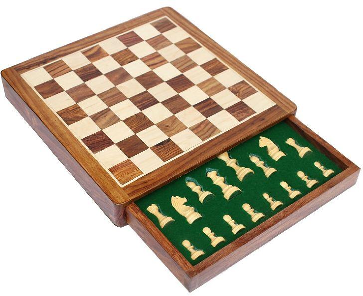 Wooden magnetic chess with drawer