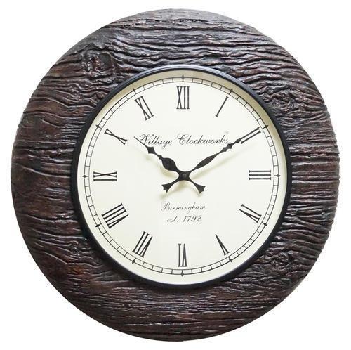 Carved Brown Wood Wall Clock