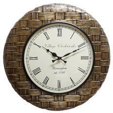 Copper Brown Wood Brass Fitted Wall Clock