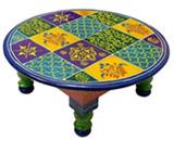 BJ-01-BAJOT01 Wood Printed Round Bajot, Color : Multicolor