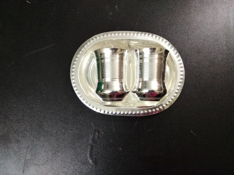 Silver Plated Glass and Tray, Shape : Oval
