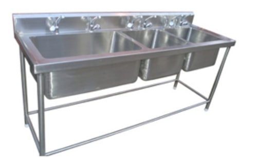 Stainless Steel Three Sink Table, Feature : Without Faucet