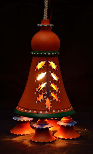 Rural Shades Terracotta Hand Painted Hanging Bell Lamp