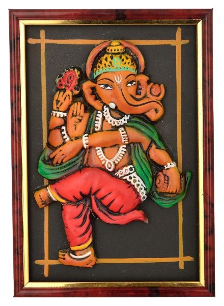 RURALSHADES Terracotta Ganesh 3D Frame Wall Hanging
