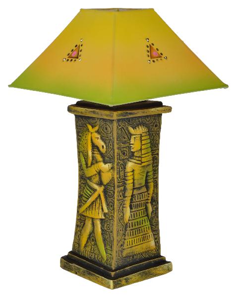 RURALSHADES Terracotta Hand Painted Decorative Green Table Lamp Handicraft