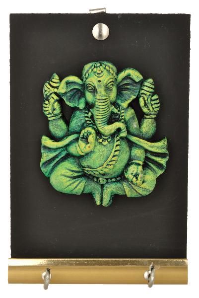 RURALSHADES Terracotta Hand Painted Green Ganesha Key Holder