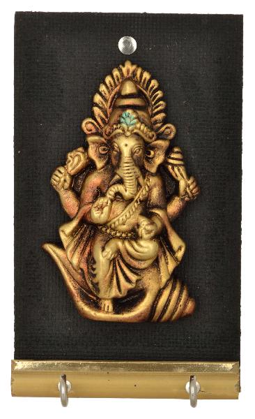 RURALSHADES Terracotta Hand Painted Metal Finish Ganesha Key Holder
