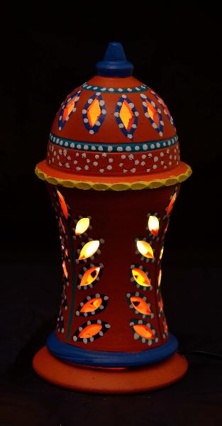 RURALSHADES Terracotta Hand Painted Orange Table Lamp Handicraft