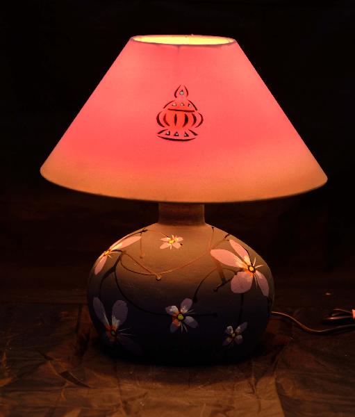 RURALSHADES Terracotta Hand Painted Round Base Table Lamp Handicraft
