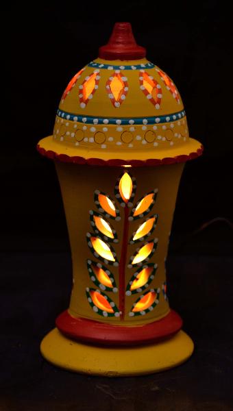 RURALSHADES Terracotta Hand Painted Yellow Table Lamp Handicraft