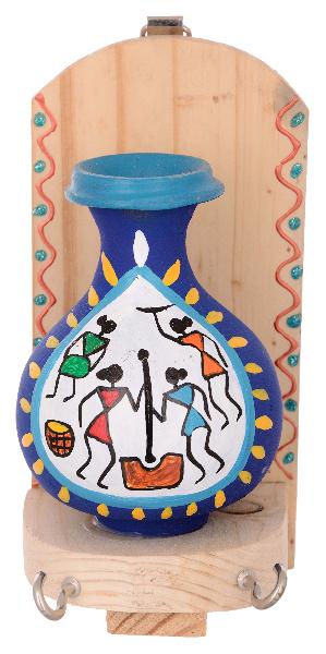 RURALSHADES Terracotta Traditional Warli Painted Blue Pot Key Holder