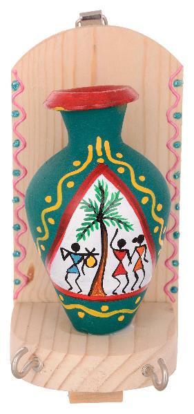 RURALSHADES Terracotta Traditional Warli Painted Green Pot Key Holder