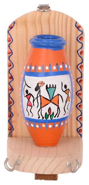 RURALSHADES Terracotta Traditional Warli Painted Orange Pot Key Holder