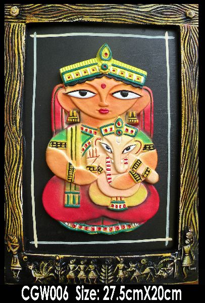 Terracotta Sculpted Durga Ganesha 3D Frame