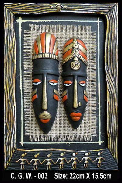Terracotta Sculpted Tribal Masks 3D Frames