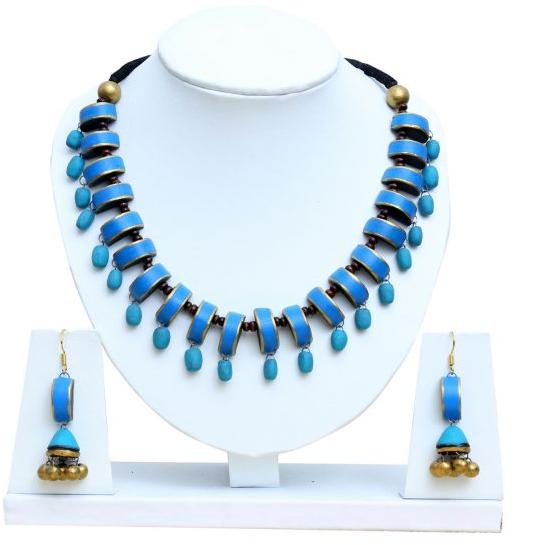Varni Bright blue semi round Necklace SET