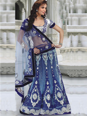 Embroidered Blue and Silver Lehenga Choli