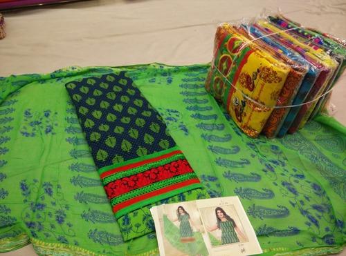 Green Jaipuri Printed Unstitched Suits