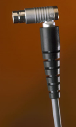 Right-angle circular connector with custom overmolded flex relief