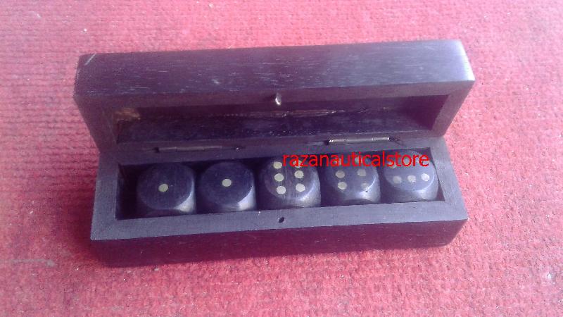 Nautical Wooden Dice Game With Brass Inlay