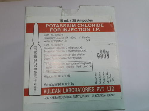 Potassium Chloride Injection, Packaging Type : 10ml X 25 Ampoules