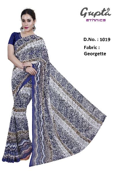 1019 Womens Blue Georgette Printed Saree