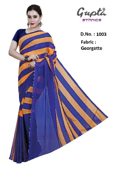 1003 Womens Blue Georgette Stripes Print Saree