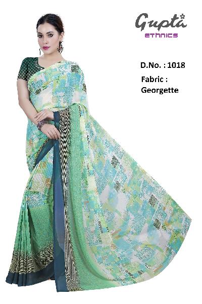 1018 Womens Green Georgette Printed Saree