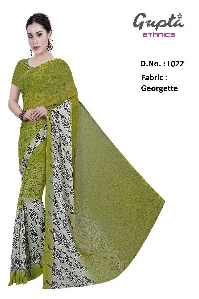 1022 Womens Green Georgette Printed Saree