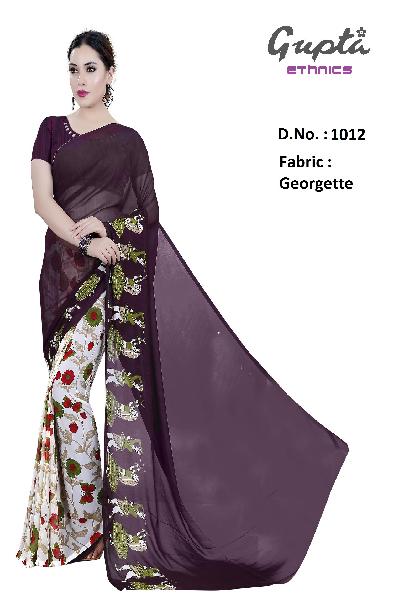 1012 Womens Maroon Georgette Floral Print Saree