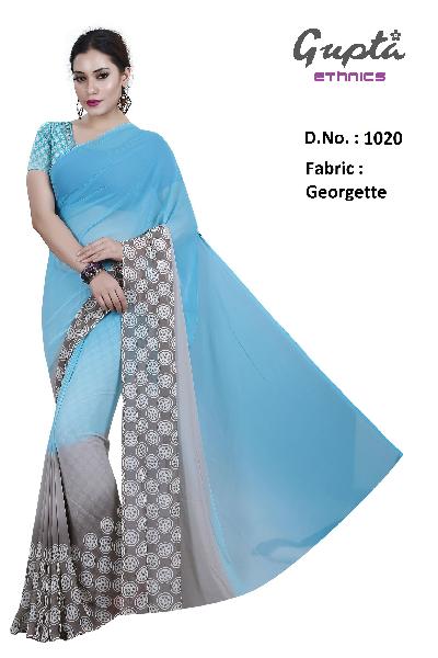 1020 Womens Turquoise Georgette Printed Saree