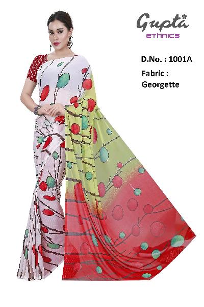1001A Womens White Georgette Printed Saree, Occasion : Casual