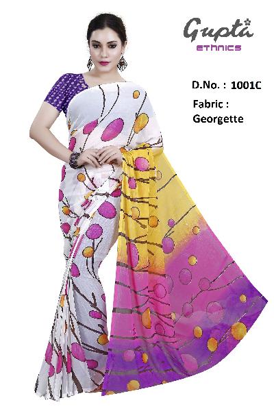 1001C Womens White Georgette Printed Saree, Occasion : Casual