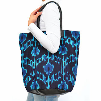 Blue Black Ikat Tote Bag