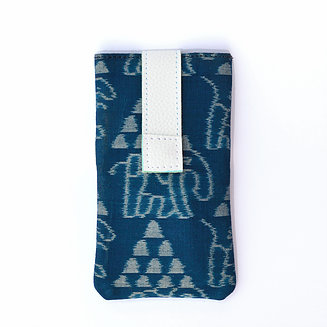 Teal Blue White Ikat Mobile Pouch