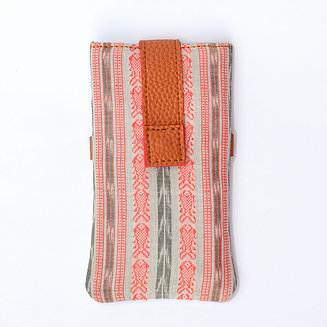 White and Tan Ikat Mobile Pouch