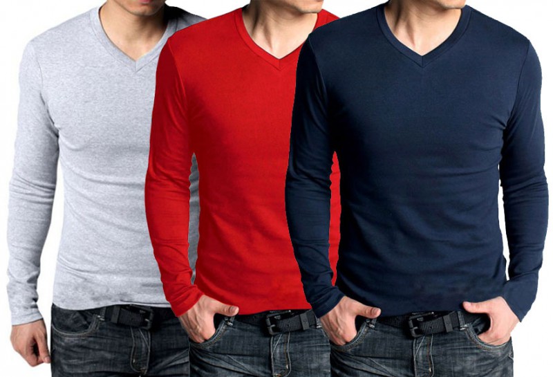V-Neck T-Shirts, Pattern : Plain