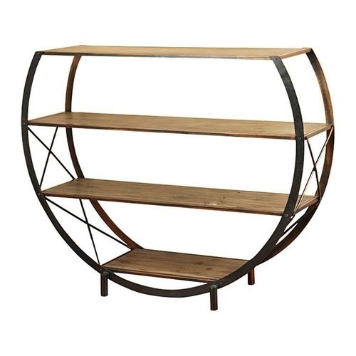 Wood Metal By Indian Handicraft House, Round Wood And Metal Bookcase