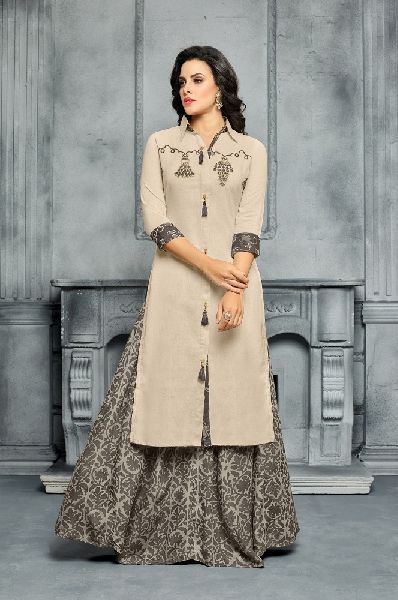 Designer Semi Stitched Chanderi Cotton Embroidered Sharara Salwar Suit