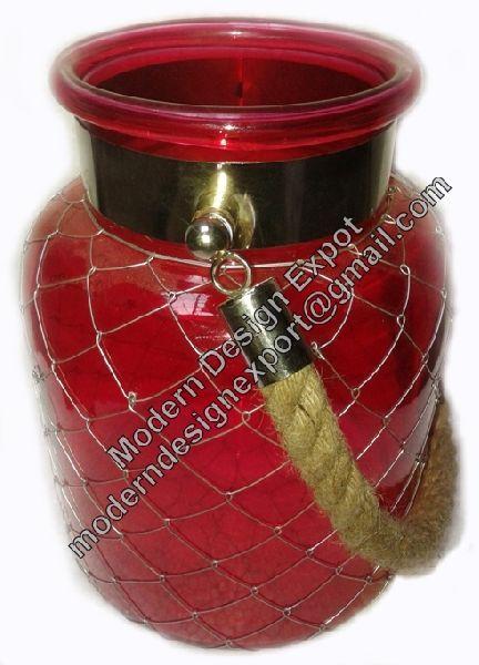 Red Glass Jar Candle Lantern