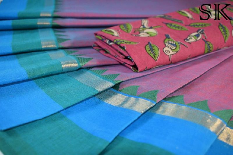 80 counts chettinadu cotton sarees with kalamkari blouse
