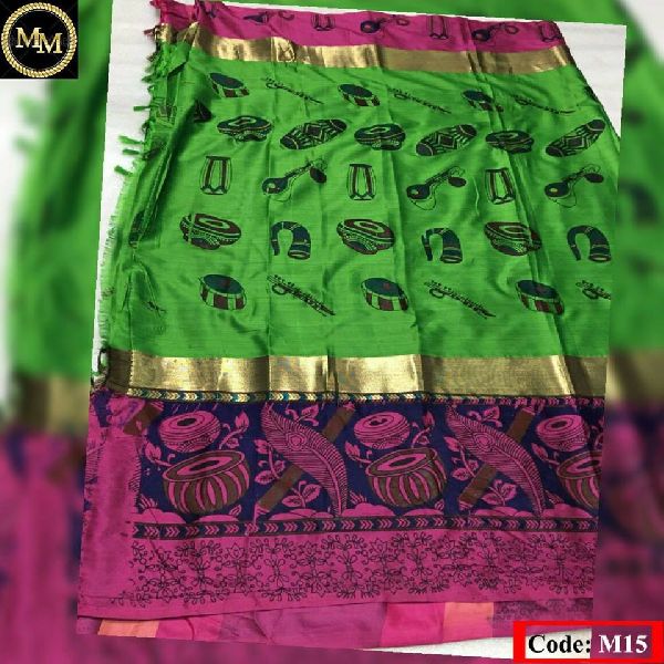 Cotton Silk Saree with Ikkath Print and blouse