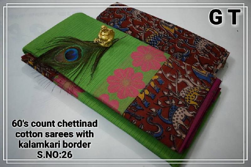 GT Chettinad Kalamkari blouse border cotton sarees