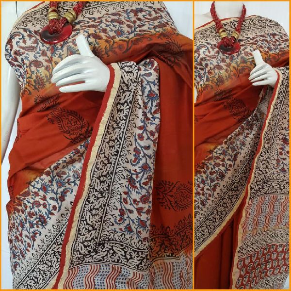 kalamkari printed pure chanderi silk sarees