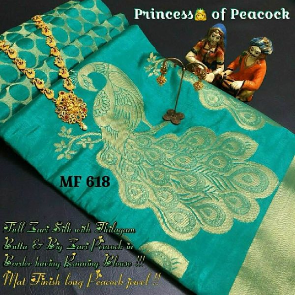 MF 618 ugadi traditional look sarees with peacock zari work