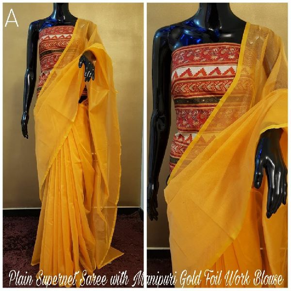 plain supernet sarees with designer silk blouse