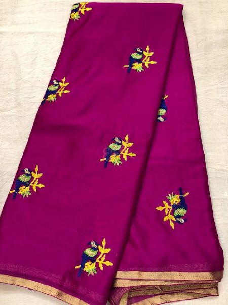 parrot embroidery pure chiffon sarees