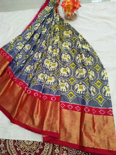 pure ikkat silk lehenga with tissue border