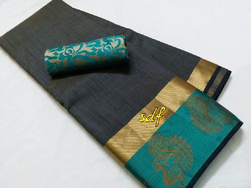 SDF Tussar plain silk sarees with Banarasi blouse
