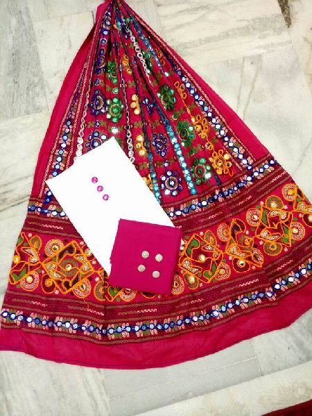 SLG raw silk suits with kutch embroidery soft cotton dupatta